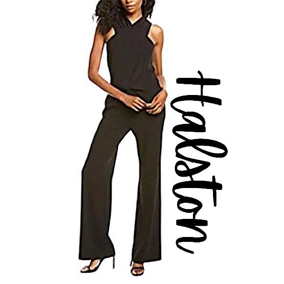 NWT! Halston Wrap Neck Wide Leg Sleeveless Jumpsuit Style 1042245 Size 4 - Picture 1 of 16